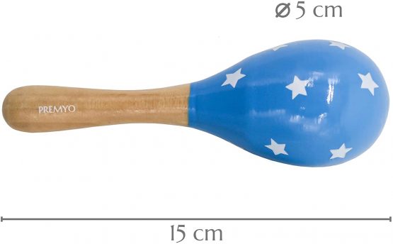 PREMYO Baby Rattle Maracas - Wooden Musical Instruments for Toddlers - Newborn Sensory Toys - Stars Note Blue White - Image 2