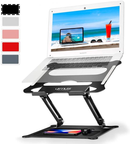 Urmust Laptop Notebook Stand Holder, Ergonomic Adjustable Ultrabook Stand Riser Portable with Heat-Vent Compatible with MacBook Air Pro, Dell, HP, Lenovo Light Weight Aluminum Up to 15.6"(Black)