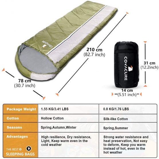 COVACURE Sleeping Bag, Ultra Warm & Lightweight Sleeping Bag for Adults, Envelope Compact Outdoor Sleeping Bags with Portable Compression Bag for Camping, Backpacking, Hiking - Image 2