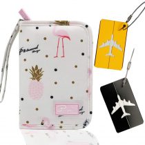 Travel Wallet Passport Holder with Hand Strap, 1 Pink Card Case + 2 Luggage Tags, Organise Passport, Credit Cards, Money, Tickets