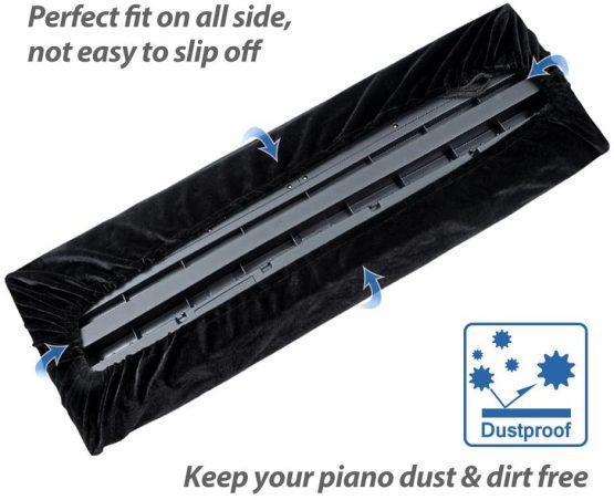 Piano Keyboard Cover, Stretchable Velvet Dust Cover with Adjustable Elastic Cord and Locking Clasp for 76 Keys Electronic Keyboard, Digital Piano, Yamaha, Casio, Roland, Consoles and more(Black) - Image 2