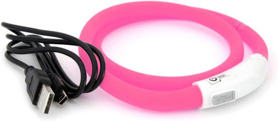LED USB collar silicone dog collar luminous collar for dogs rechargeable via USB (size S-L 18-65 cm individually adjustable) in pink by the brand PRECORN