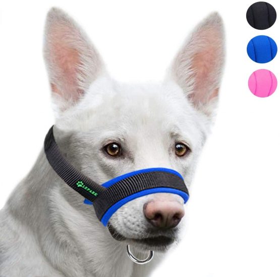 ILEPARK Dog Muzzle with Fabric for Small, Medium and Large Dogs, Anti Biting, Chewing, Adjustable Neck, Breathable(L, Blue)