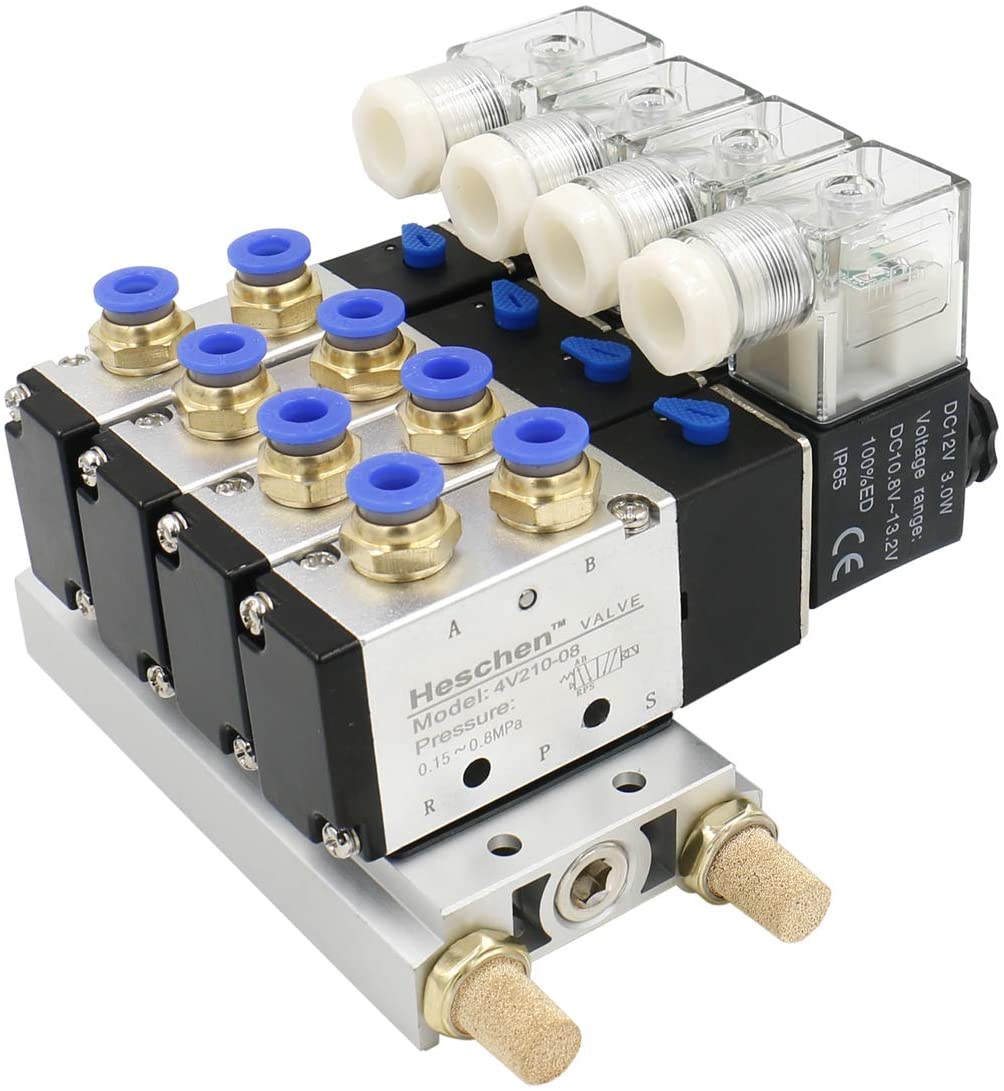 Heschen Magnetventil 4V210-06 DC12V - 5/2-Wege Pneumatisches Ventil PT1/8"