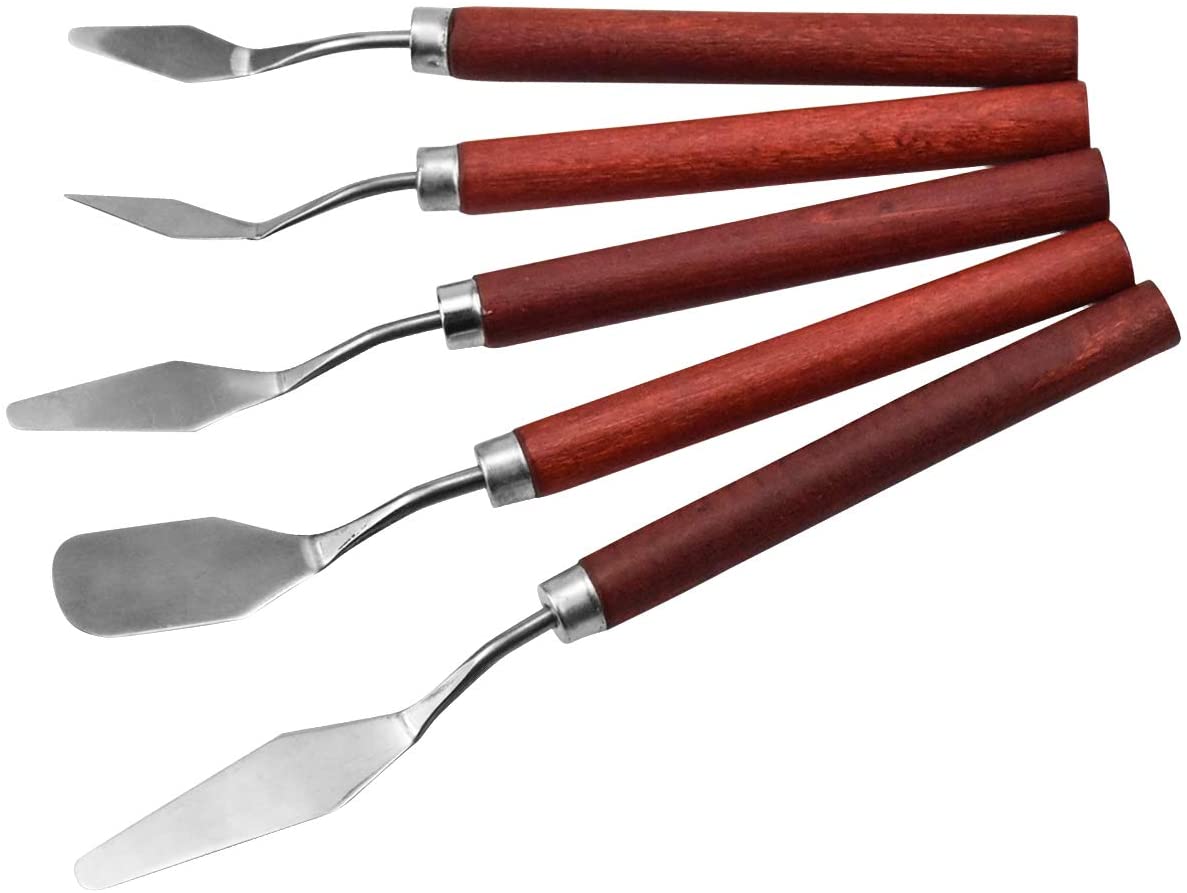 NANUCE Wood Palette Knife Set, Stainless Steel Oil Painting Mixing Scraper, Art Artist Oil Painting Spatula Mixing Spatula - Image 4