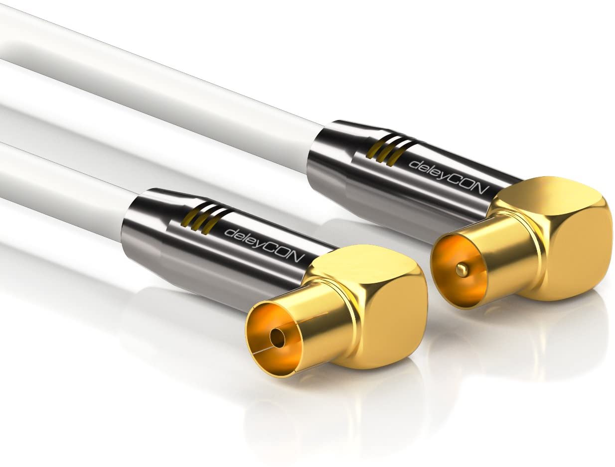 deleyCON 7.5m (24.61 ft.) TV Antenna Cable Coaxial Cable Gold-Plated Connector 2x 90° Angle Metal Connector UltraHD FullHD HDTV 100dB - Image 2