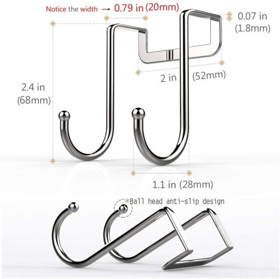 poeland 1kuan Over Cabinet Drawer Double Hooks 304 Stainless Steel Multiple Use Narrow Door Hook for Kitchen, Bathroom, Drawer, Cabinet Door to Hang Bags, Towels, Coat More Pack of 4 - Image 2