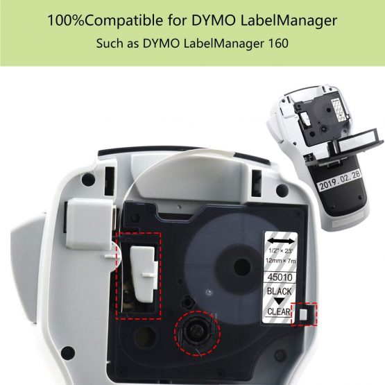 6X Compatible for DYMO D1 Label Tape 45010 45013 45016 45017 45018 45019 12mm x 7m Clear/White/Blue/Red/Yellow/Green for Dymo LabelManager 160 210D 260D 280 LabelPoint 200 250 - Image 2