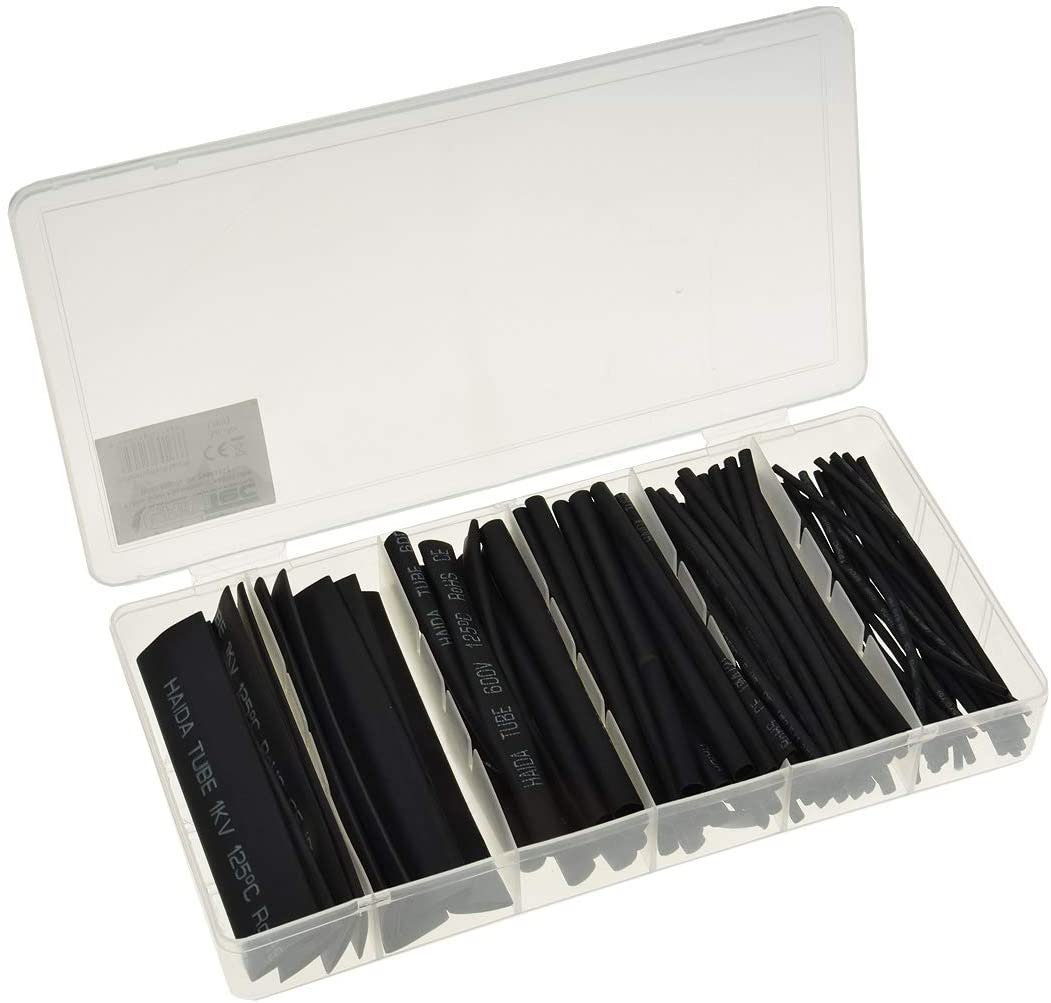 Heat Shrink Tubing Assortment 100 Pieces I Shrink Rate 2:1 I 10 cm Long I 6 Sizes I Black