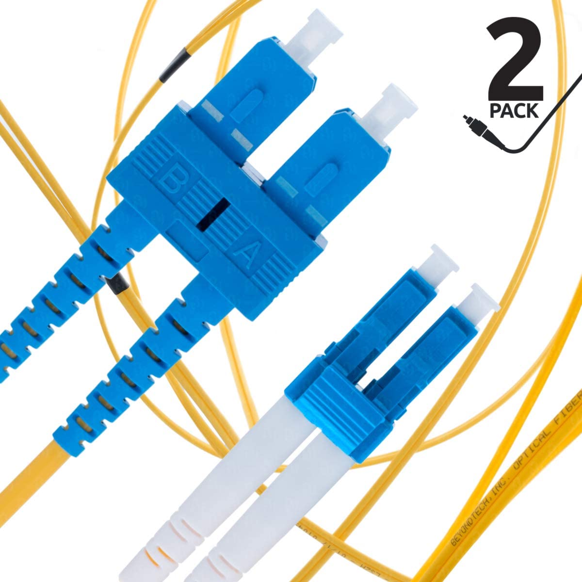 LC to LC Single Mode Fibre Patch Cable Duplex - 2M (LSZH) 9/125um OS1 (2 Pack) - Beyondtech Singlemode Lead Series