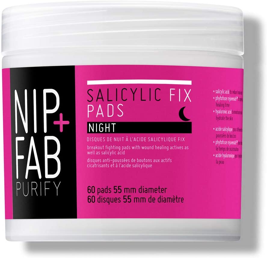 Nip + Fab Saliyclic Fix Cleansing Pads for Face with Hyaluronic Acid Exfoliating Facial Pad BHA Exfoliant for Skin Hydration Acne Breakouts and Blemishes