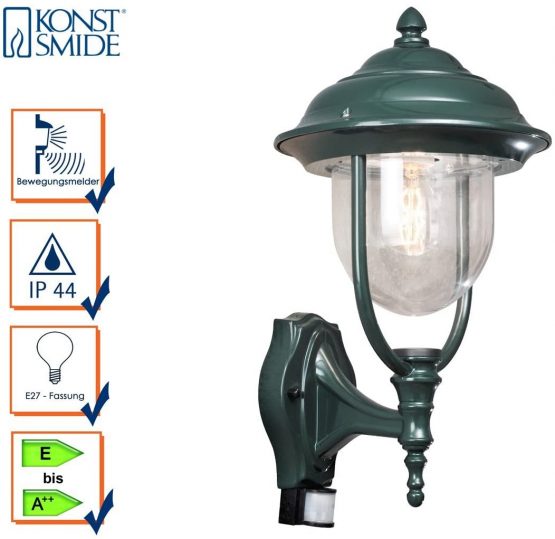 Konstsmide Outdoor Lights Parma Up Outdoor Wall Light with PIR Sensor Motion Detector / 1 x 75 W E27 Max Wall Lamp / Clear Acrylic Glass / Aluminium / IP43 / Outside Light Green - Image 2