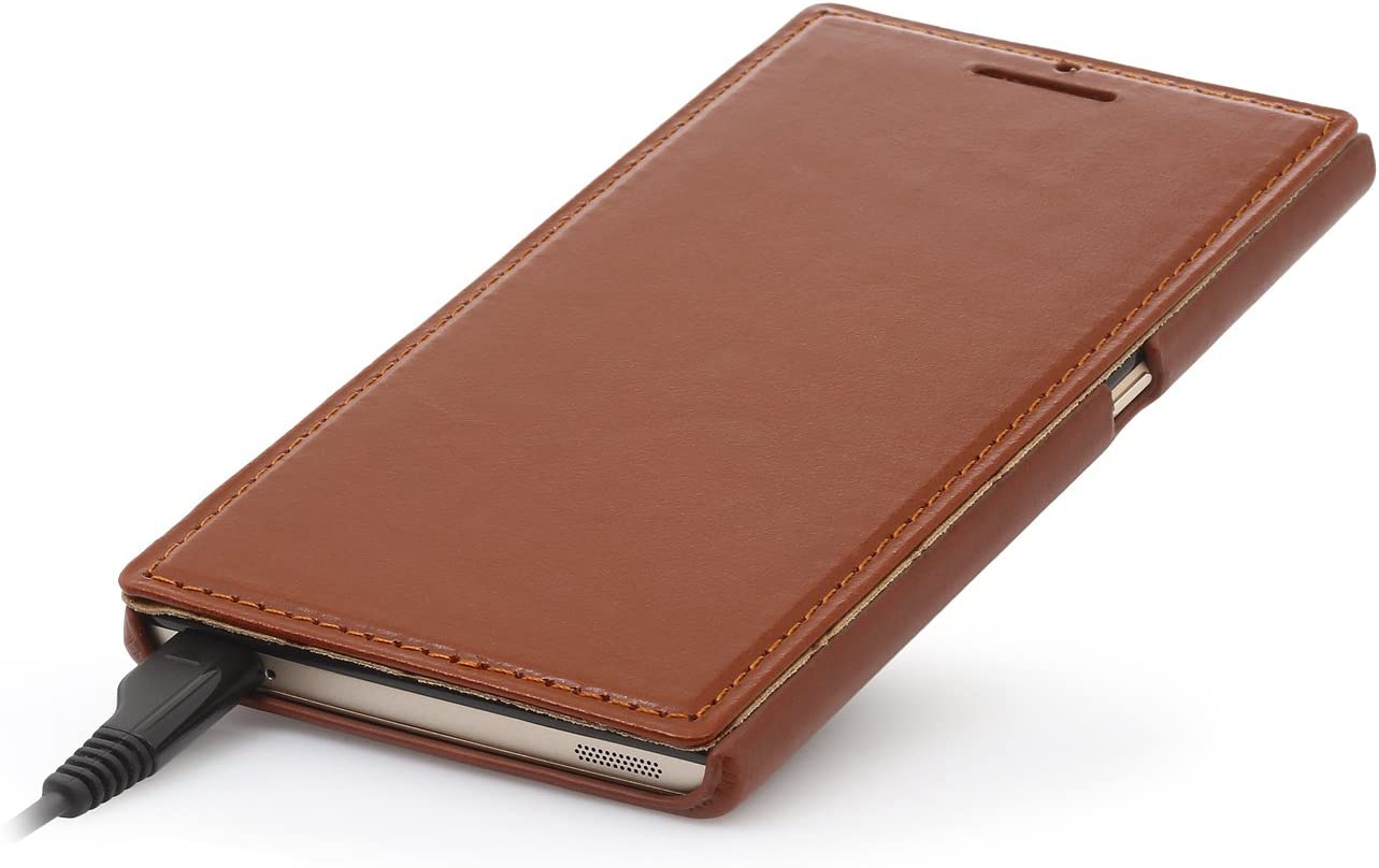 StilGut Leather Book Type Case Compatible with Wiko Highway Star, Cognac Brown - Image 3