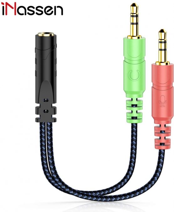 iNassen 3.5mm TRRS Splitter Headset Microphone Splitter with CTIA Standard,Headset Splitter is 1