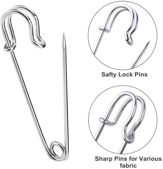 Stadux 30Pcs Safety Pins, Strong Metal Heavy Duty Safety blanket Pins for Jewelry Crafts, Sliver (50mm) - Image 3
