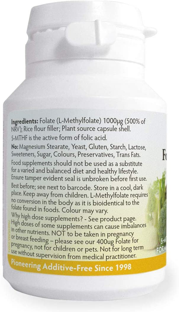 Folate (L-Methylfolate) 1000μg x 90 Capsules, 5-MTHF Active Form of Folic Acid/Vitamin B9 - Image 2