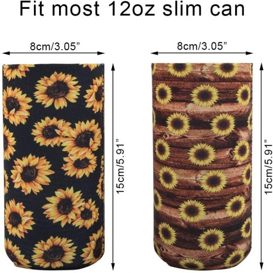 4 Pack Neoprene Slim Beer Can Coolers,YuCool Collapsible Holders Can Sleeves Beer Covers for 12oz Slim Energy Drink Beer Cans(Sunflower) - Image 2