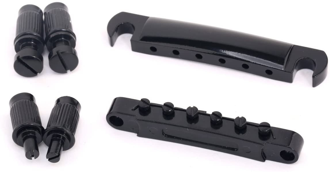 Musiclily ABR-1 Style Tune-o-matic Bridge and Tailpiece Set for Les Paul Style Electric Guitar,Black, Set Black, Standard