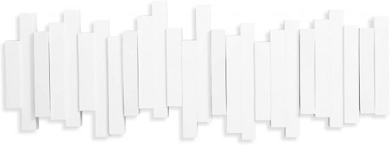 Umbra Sticks Multi Hook Coat Rack - Modern, Unique, Space-Saving Wall Mounted Coat Hanger with 5 Flip-Down Hooks for Hanging Coats, Scarves, Purses and More, White - Image 4
