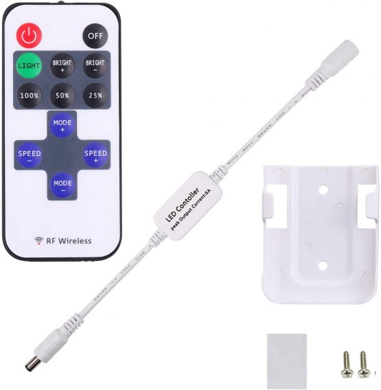 Mini Remote Controller for Single Color AIBOO LED Under Cabinet Lighting, RF Dimmer for 12V DC LED,Wireless Remote Control for Dimmable 3528 5050 Under Cabinet Puck Lights (1 to Multiple Control)