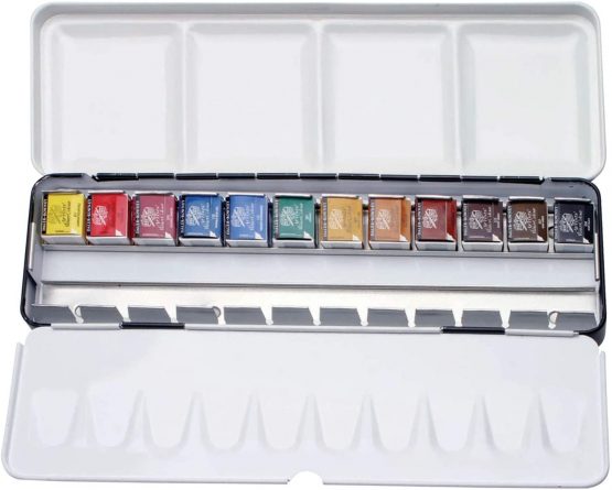 Daler Rowney Artists Watercolour, Set: 12 x Half Pan Metal Set Assorted
