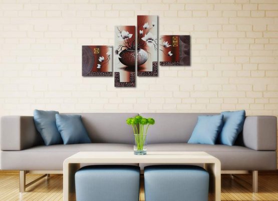 Wieco Art - Elegant Flowers Modern Stretched and Framed Artwork 4 Piece 100% Hand Painted Floral Oil Paintings on Canvas Wall Art Ready to Hang for Living Room Bedroom Home Decorations - Image 2