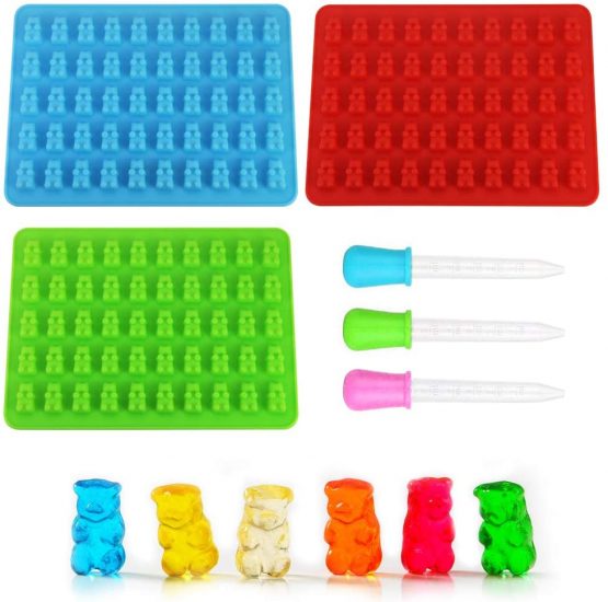 LYTIVAGEN 3 PCS Candy Silicone Moluds without BPA Chocolate Molds with 3 Drippers Ice Cube Mould Gelatin Molds for Baking (3 Colors)