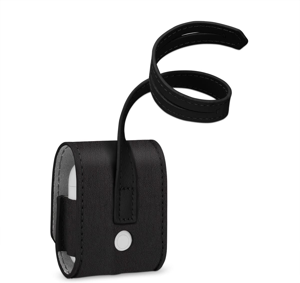 StilGut Leather Case with Leather Strap Compatible with AirPods Earphones, Black Nappa, Black Nappa - leather Strap - Image 2