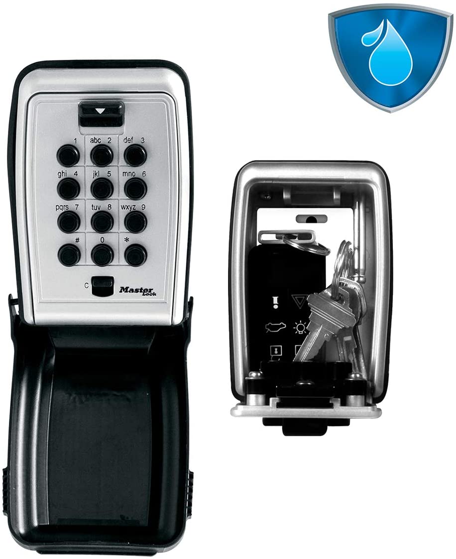 MASTER LOCK Push-Button Key Safe Wall Mounted, Medium 79 x 117 x 52 mm, Outdoor, Mounting Kit, for Home Office Industries Vehicles