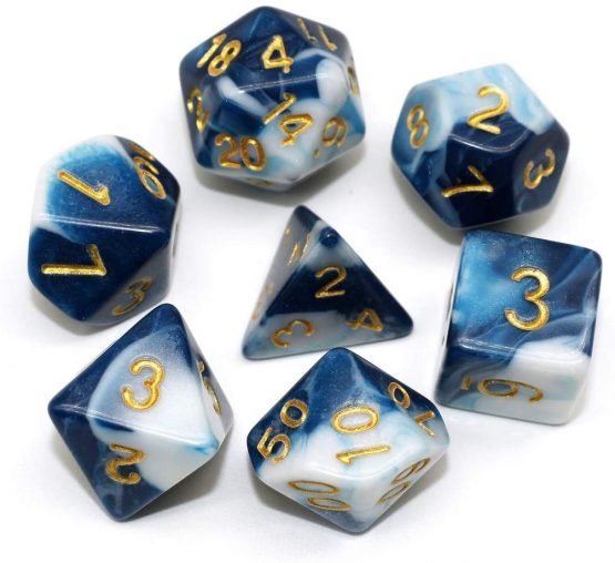 HD DICE DND RPG Polyhedral Dice Set for Dungeons and Dragons D&D Pathfinder Role Playing Games Blue & White Marble Dice