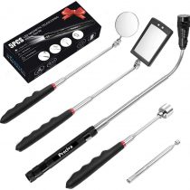 5 Pieces Magnetic Telescoping Pickup Grabber Tool, Extendable Tool Kit with LED Light, Including 15 lb/1 lb/Round/Square Inspection Mirror/Telescoping Handle 360° Swivel for Extra Viewing and Pickup