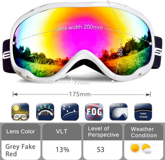 Snowledge Ski Snowboard Goggles with UV400 Protection, Skiing Snowboarding Goggles of Dual Lens with Anti Fog for Men, Women,Helmet Compatible - Image 2