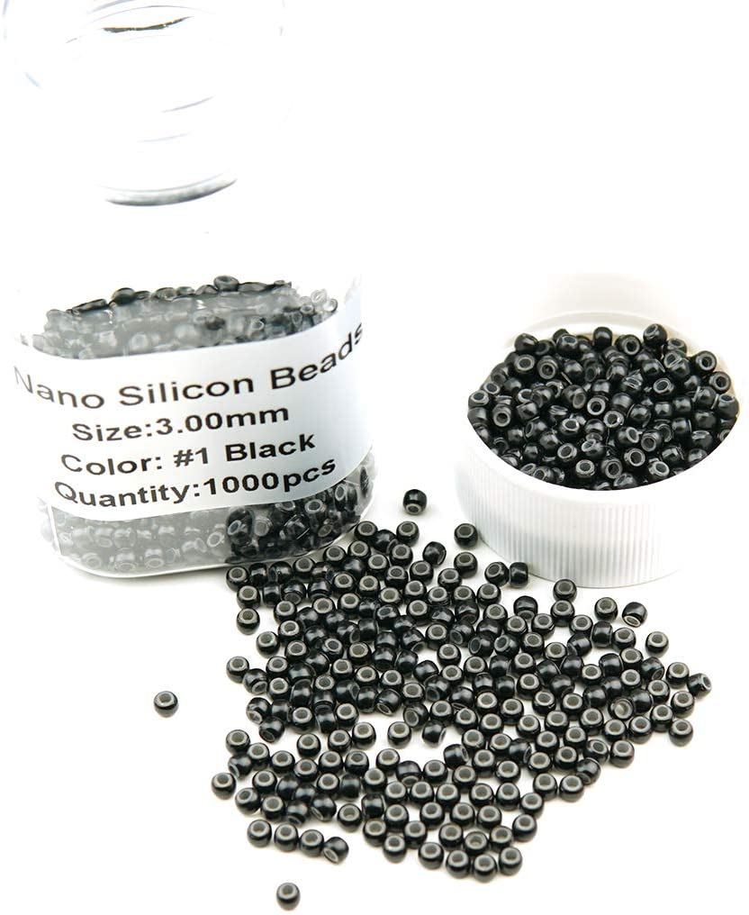 KOCONI 1000 Pcs Nano Rings 3mm Hair Extension Beads Silicone Lined #1 Black, Nano Silicone 1000 PCS