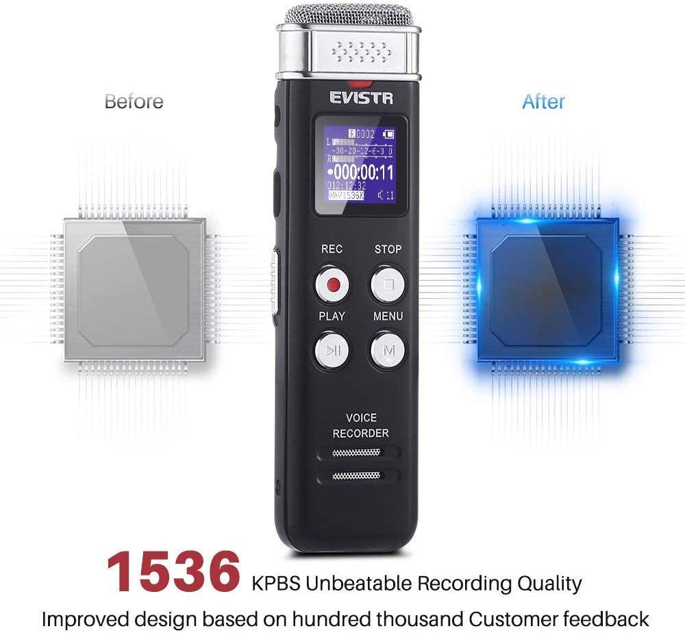 EVISTR L157 16GB Digital Voice Activated Recorder with Playback