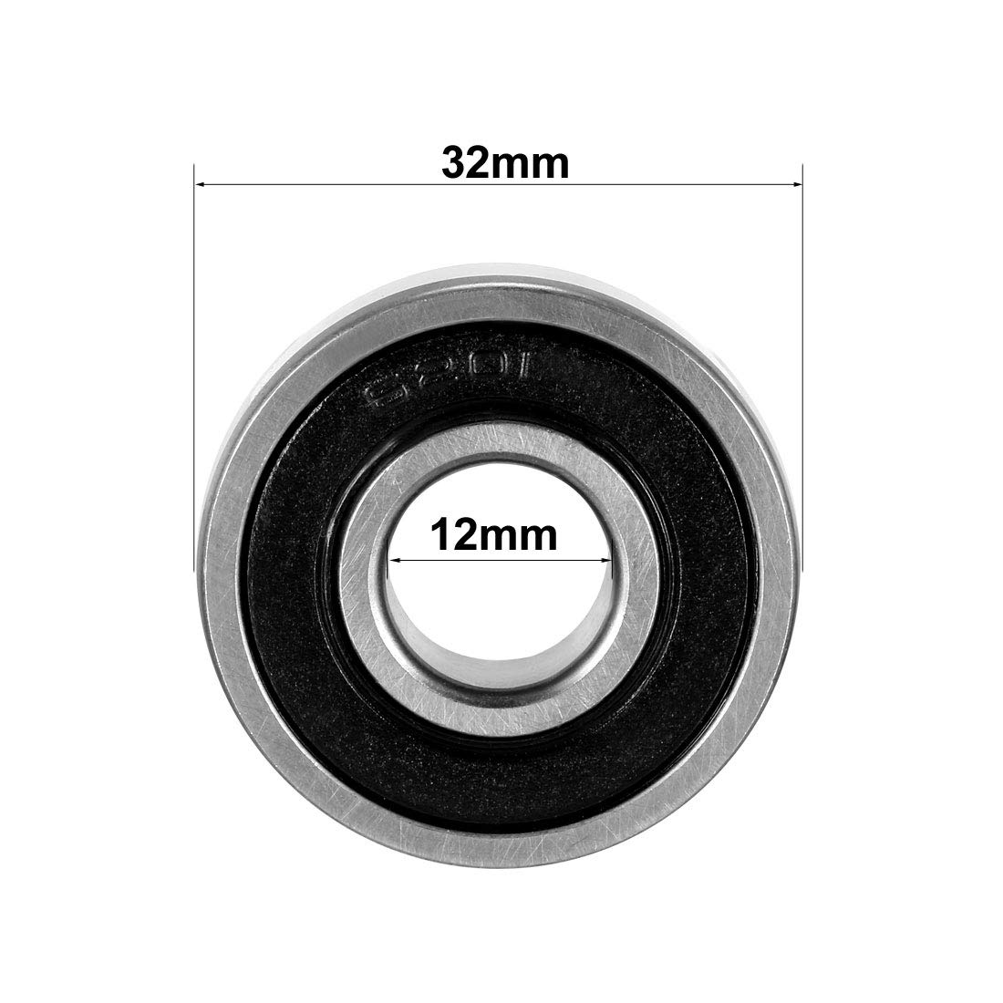 sourcing map 6201-2RS Ball Bearing 12mm x 32mm x 10mm Double Sealed 180201 Deep Groove Bearings, Carbon Steel (Pack of 4) - Image 4