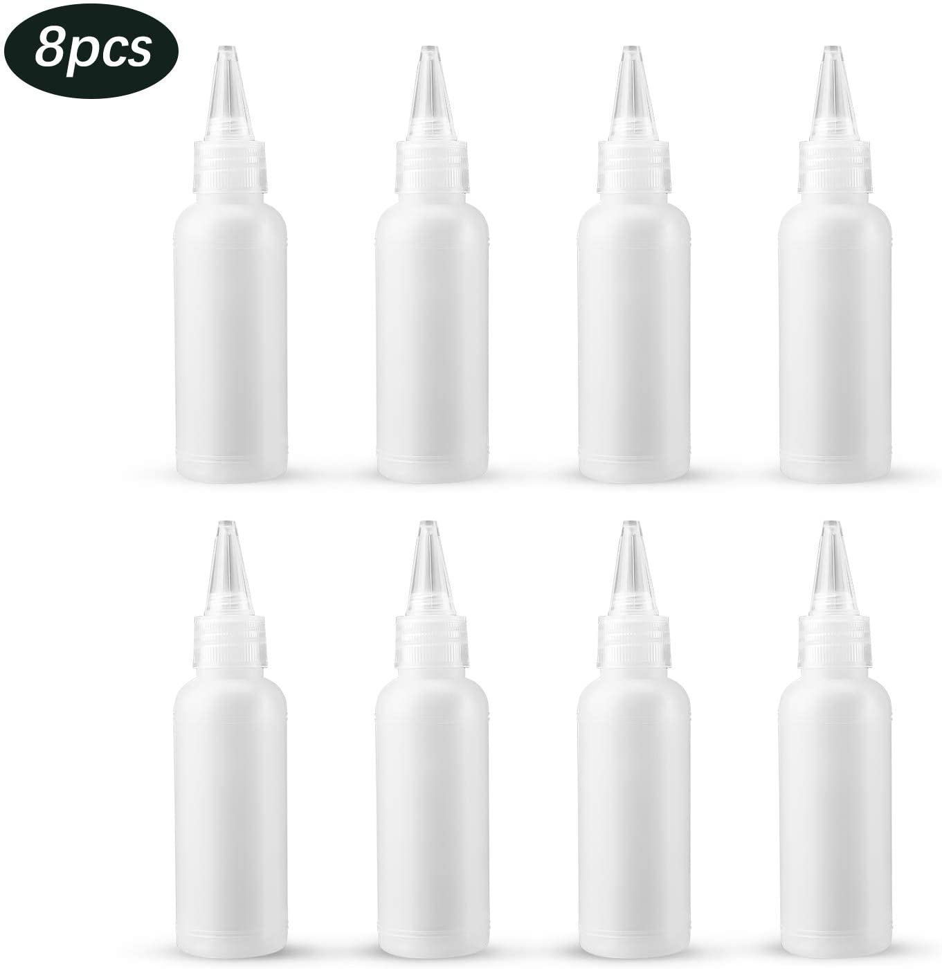 LUTER 8 Pieces 2oz Clear Plastic Small Squeeze Bottles Mini Empty Bottle for Paint DIY, Art, Liquids, Lotion, Craft, Glue