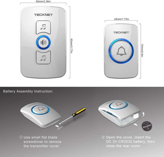 TECKNET Wireless Doorbell, Waterproof Wall Plug-in Cordless Door Chime at 820-feet Range with 38 Chimes, 4 Level Volume(White) - Image 4