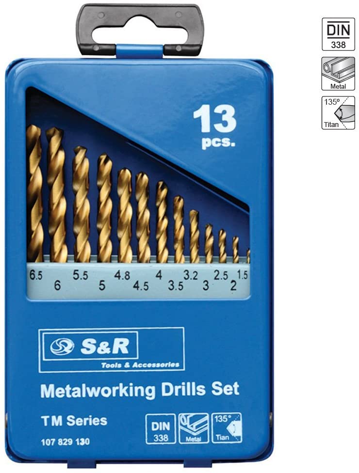 S&R Metal Drill Bit Set 1.5-6.5 mm - 13-Piece HSS Titanium-Coated, Blue, 1,5 - 6,5 mm - Image 2