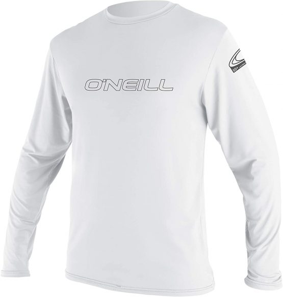 O'Neill Wetsuits Men's Basic Skins Long Sleeve Rash Vest, White, Small
