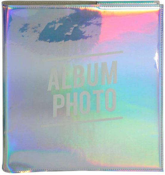 Exacompta Glossy Casebound Photo Album, 25.5 x 26 cm, 30 Black Thick Card Pages, with An Iridescent Rainbow Metallic Cover, Holds Up to 60 Photos 2 Per Page