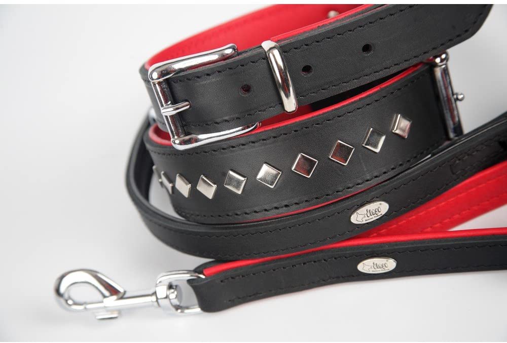 DINGO Leather Leash for Dog Exclusive Black with Red Padding Lead Handmade of Cattle Hide 11455 - Image 2