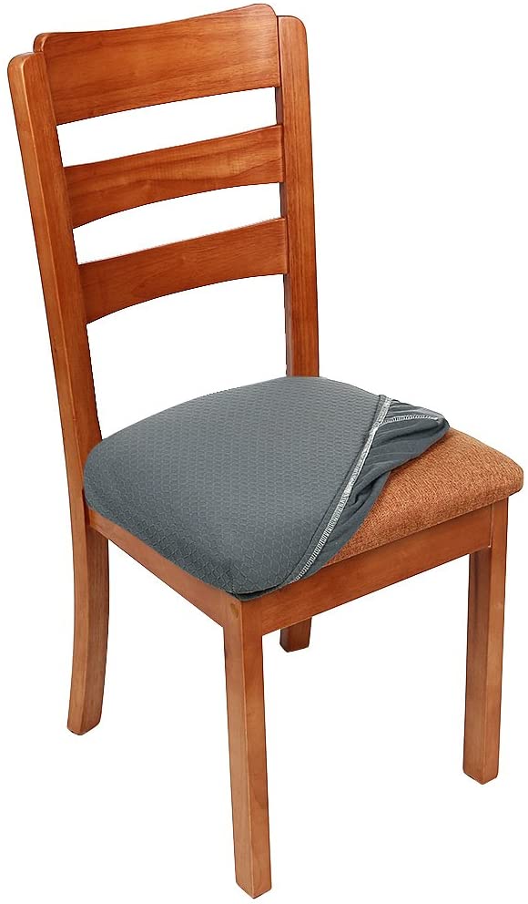 smiry Stretch Chair Seat Covers for Dining Room Grey Set of 4 Jacquard Dining Chair Seat Protectors Chair Slipcovers - Image 4