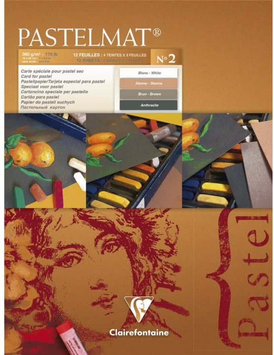 Clairefontaine 96005C PastelMat Pastel Card Pad No2, 360 g, 18 x 24 cm, 12 Sheets - Assorted Colours