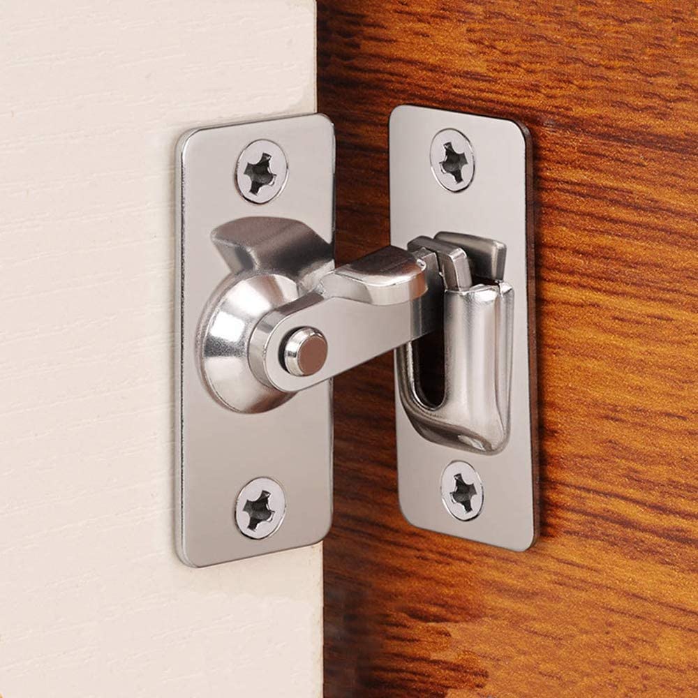 BuxiuGK 90 Degree Right Angle Buckle Hook Lock Bolt Stainless Steel Small Hasp Latch Locks Bolt Household Accessories - Silver - Image 3