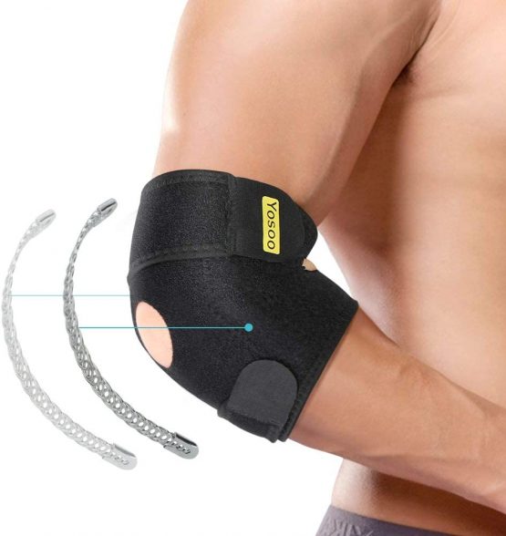 Elbow Brace for Tendonitis, Adjustable Elbow Support with Dual-Spring Stabiliser, Breathable Elbow Strap for Golfers Elbow, Tennis Elbow, Arthritis, Sports Injury and Provides Support