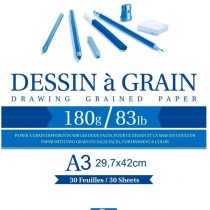 Clairefontaine White Grained Drawing Paper Glued Pad, 180 g, A3, 30 Sheets