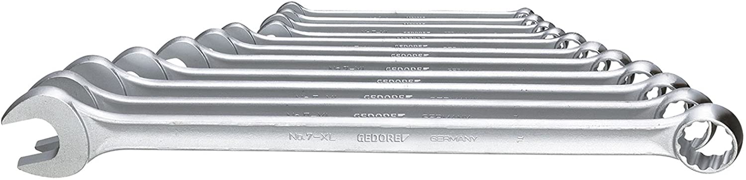 GEDORE 11-pc. Combination spanner set, Long, AF 8-22 mm, Angled, Bi-hex, UD profile, Spanner set, 7 XL-0111