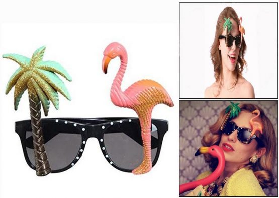 OFKPO Funny Sunglasses Eyewear with Novelty Flamingo and Palm Tree for Tropical Hawaiian Hula Fancy Dress Luau Summer Party - Image 2
