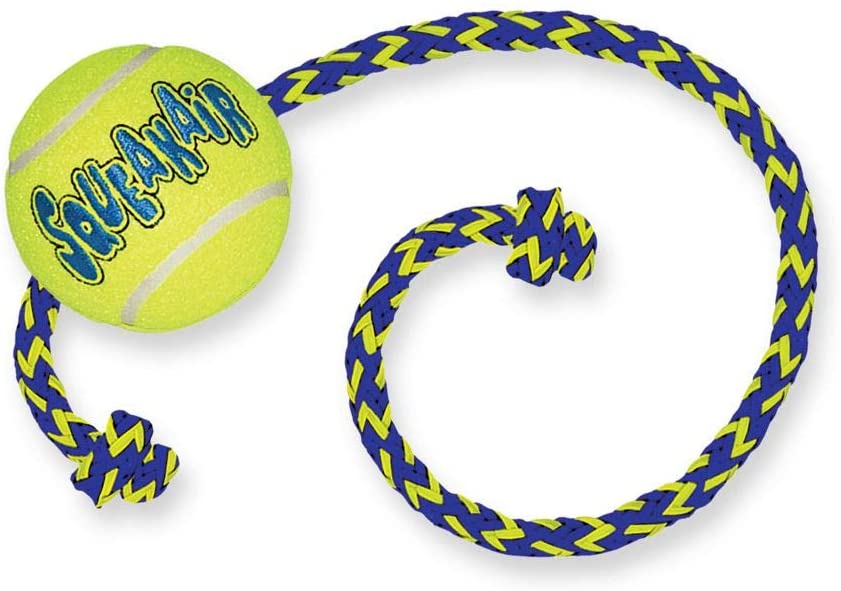 KONG SqueakAir Ball with Rope Dog Toy, Medium x 3, yellow, 3 Count (Pack of 1) - Image 2