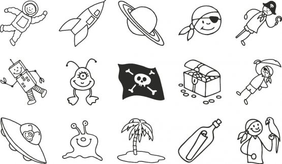 Baier & Schneider Pirate & Space Wooden Rubber Stamps Stamp Set for Children, 1.5 x 1.5 cm - Image 2